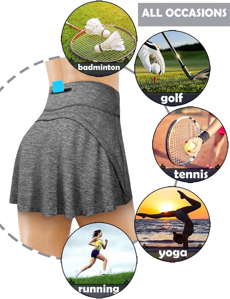 Fulbelle Tennis Skirts for Women, Summer Golf Skorts Skirts for Women with Pockets Cute Athletic Skort Running Skirt High Waisted Grey X-Large - Image 5